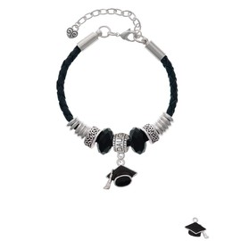 Delight Jewelry Silvertone 3-D Black Graduation Hat - Daughter Celtic Knot Leather Bead Bracelet, 7"+2" Extender
