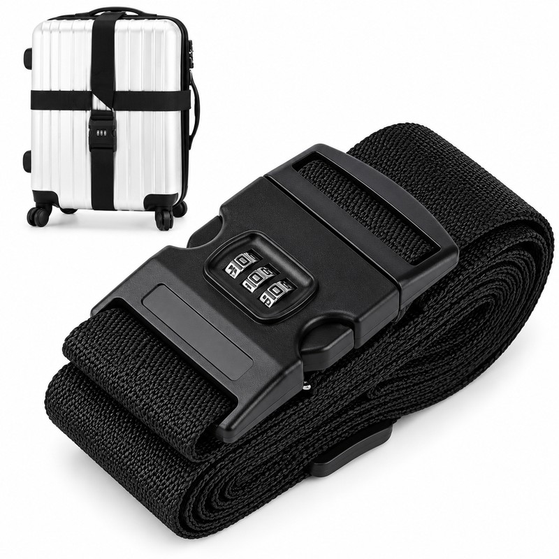 Adjustable Luggage Straps for Suitcases – 3-Digit Combination Lock and