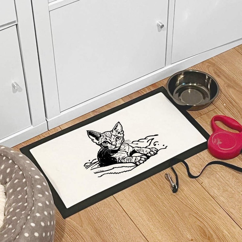 'Rex Cat on Blanket' Pet Feeding Mat (PM00022651)