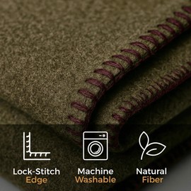 Wool Camping Blanket – 70% Wool Heavy-Duty Military Style Throw, Warm & Washable, Fire Retardant Cover for Emergency, Survival & Outdoor Use – Perfect for Camping, Car, Home & Hiking, Olive 62x84