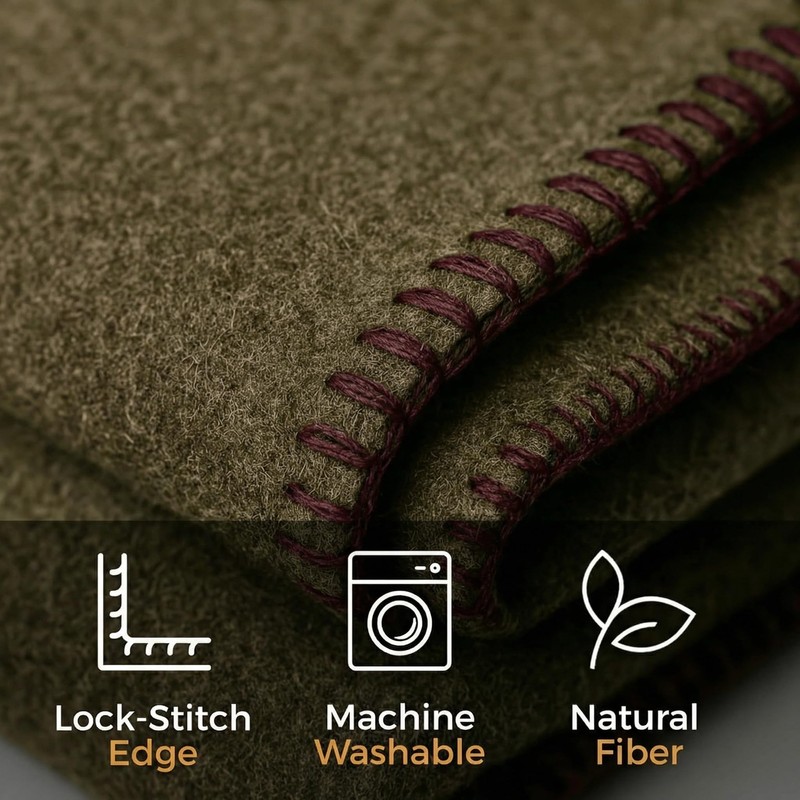 Wool Camping Blanket – 70% Wool Heavy-Duty Military Style Throw,