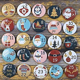 DAHI Advent Calendar Numbers Buttons Number 1-24 for Christmas Calendar Making Yourself for Jute Bags, Pin Pins