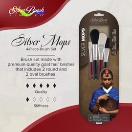 Silver Brush Limited Silver Mop Multimedia Brush Set, Oil, Acrylic, and Watercolor Brushes, Short Handle, 4-Piece Set