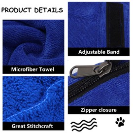 Premium Microfiber Dog Drying Bag - Quickly Removes Water Mud and Dirt - Extra Absorbent Towel Solution with Durable Hook and Loop Neck Strap-Blue-S
