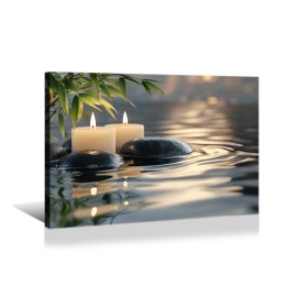 1pc Print Framed Relaxing Spa Decor: Bamboo, Candles & Serene Water Print Decor Artwork for Home Shop Decorcolor: Black, size: 32*24in