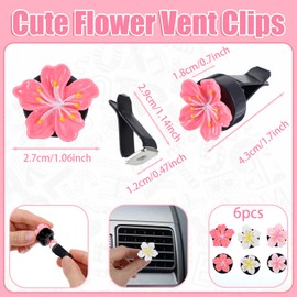 6 Pcs Cute Car Air Freshener Flower Car Air Freshener Vent Clips Cherry Flowers Vent Clips Reusable Cars Fresheners Accessories Aesthetic Interior Airs Vents Decor Clip for Women (Cherry Flower)