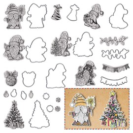 Estivaux Christmas Trees Gnomes Clear Stamps and Dies for Card Making, Christmas Jingle Bell Rubber Stamps Xmas Gnomes Cutting Dies Sets for Scrapbooking Journaling Crafts Supplies