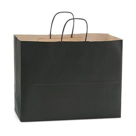 NWP Black Recycled Kraft Paper Shopping Bags - Vogue Size - 16 x 6 x 12in. - Pack of 25