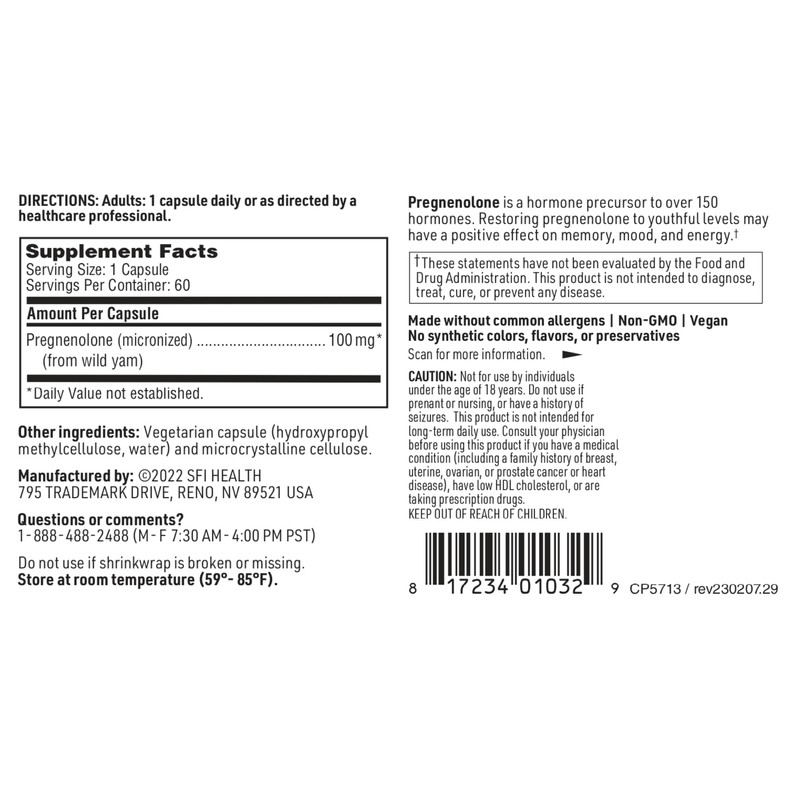 Klaire Labs SFI Health Pregnenolone - May Support Memory, Mood