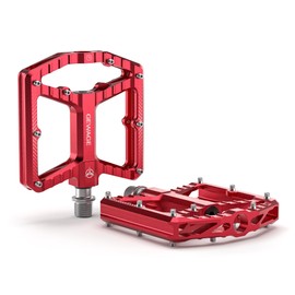 GEWAGE MTB Pedals - CNC Aluminium Large Tread Area Non-Slip 16 Pins Needle Roller Bearings + 638 Bearings Sandblasted & Anodized Ideal for Mountain Bike & Gravel Bike (Red)
