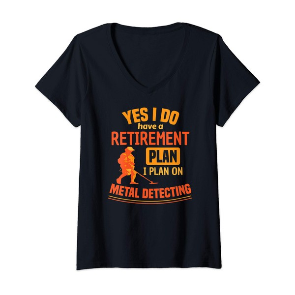 Womens Retirement Funny Metal Detector Beach Combing V-Neck T-Shirt