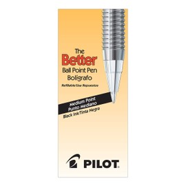 PILOT The Better Ball Point Pen Refillable Ballpoint Stick Pens, Medium Point, Black Ink, 12-Pack (35711)