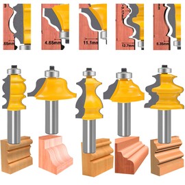 TAIWAIN Router Bit Set 1/2 Inch Shank 5PCS, Tongue Groove Edging Router Bits Sets, Raised Panel Wood Milling Cutter Tool, Door Drawer Cabinet Woodworking Miter Carbide CNC Cutting Tool (5)