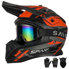 Adult Motocross Helmet ATV Dirt Bike Off-Road Full Face Motorcycle Helmet W/Goggles Gloves & Mask, DOT Approved (Vitality Orange, Medium)