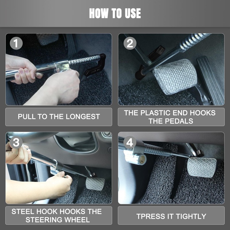 ROADGIVE Steering Wheel Lock Anti-Theft Device, Retractable Universal Brake Lock