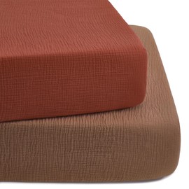 TILLYOU 2 Pack Muslin Crib Sheet for Boys and Girls - 100% Cotton Fitted Crib Sheet for Toddler Standard Crib Mattress, Soft and Breathable, 52"x28"x8",Caramel&Brown