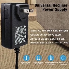 Universal Recliner Power Supply [New Version], 29V 2A AC/DC Switching Power Recliner Adapter with 6.6ft Power Cord for Recliner, Power Sofa, Couch, Lift Chair Compatible with Most Makes & Models