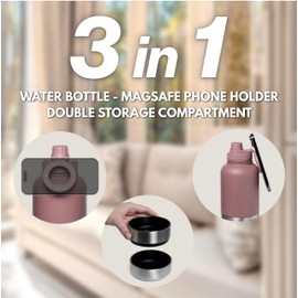 DASAN Magsafe Water Bottle Compatible - Water Bottle With Pill Storage - Insulated Stainless Steel, Leakproof, BPA Free - Keeps Cold 24 Hours - Perfect for Gifts, Gym, Sports, Work and Travel - 32 oz