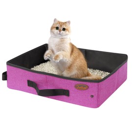 Deblue Portable Cat Travel Litter Box in Car, Collapsible Cat Litter Carrier Waterproof Mobile Litter Box for Outdoor Fit Medium Cats and Kitties, Leak-Proof, Sturdy, Lightweight-Pink