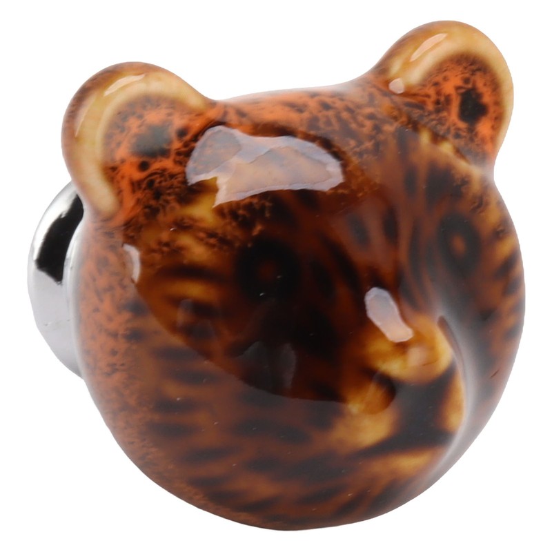 6PCS Bear Door Knob Orange Zinc Alloy Ceramic Decorative Bear
