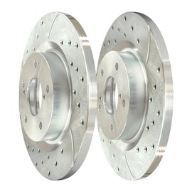 AutoShack Pair of 2 Rear TurboGuard Coated Drilled Slotted Silver Brake Rotors Driver and Passenger Side Replacement for Lexus CT200h Toyota Corolla Matrix Prius Plug-In Prius Prime FWD PR65161DSCPR