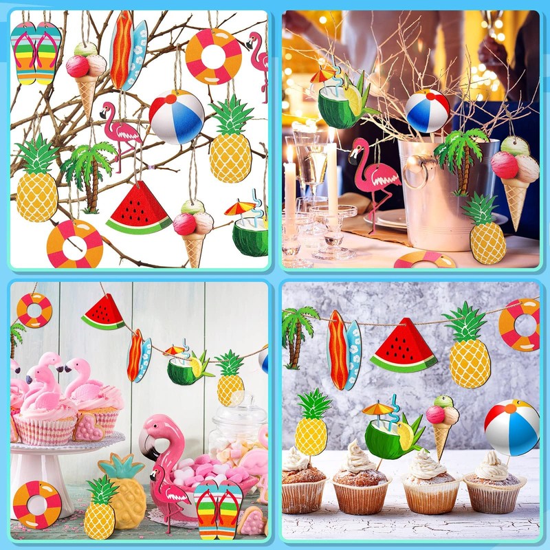 LQTSLFM Summer Wooden Pendants, Pack of 20, Decorative Hawaii Pendants,