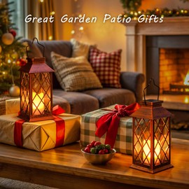 2Pack 11" Outdoor Solar Lanterns Waterproof Garden Gifts Women, Flickering Flameless Candle Mission Lights for Patio, Table ,Outdoor, Party, Yard,Lawn,Mothers' Day Gifts for Mom (Antique Copper)