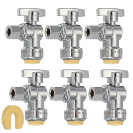 PATIKIL 2 Pcs Angle Stop Valve 1/2" x 3/8" Compression Water Shut Off Valve 1/4 Turn Operation with 1/2" Disconnect Clip for Faucet Toilet Pex Copper Cpvc Pipe Brass, Silver