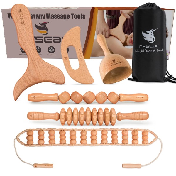 PYSEAN 6 in 1 Wood Therapy Massage Tool Set for