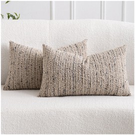 Zealax Textured Boucle Lumbar Pillow Covers 12x20 Neutral Throw Decorative Pillow Covers for Bed Couch, Luxury Accent Pillow Cases Square Cushion Covers Set of 2, Light Taupe