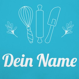 Geschenk mit Namen personalisiert by Shirtracer - Children's Apron for Boys and Girls - Baking Apron - Your Name - Gift Idea for Baking Hobby Baker, Christmas, Mother's Day, Birthday, 2 turquoise