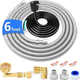 Dishwasher Installation Kit - 6 FT Stainless Steel Dishwasher Hose with 3/8" Compression Connections,Food Grade PEX Inner Tube Dishwasher Water Supply Line with Elbows,Adapters and 6 FT Power Cord