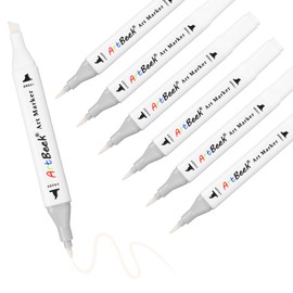 ArtBeek Alcohol Markers, White Blender Pens, 6Pcs Blending Blender Dual Tips Bush & Chisel Pen for Art Markers (Colorless)