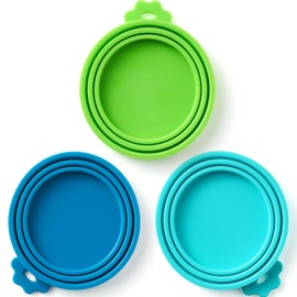 Basic Haus 3 Pack Universal Pet Food Can Covers Lids - One fit 3 Standard Size Cans for Cats and Dogs Food Cans - Easy to Clean - Safe Silicone - Emerald Wave