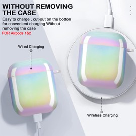 Glitter Laser Case for AirPods 2/1 with Pearl Wrist Bracelet Keychain,Cute Colorful Bling Rainbow Design Women Girls Soft TPU Shockproof Protective Cover for Airpods 2nd Generation-Pearl White