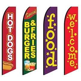 4 Swooper Flags Hot Dogs Burgers Fries Restaurant Food Stand Carnival Welcome