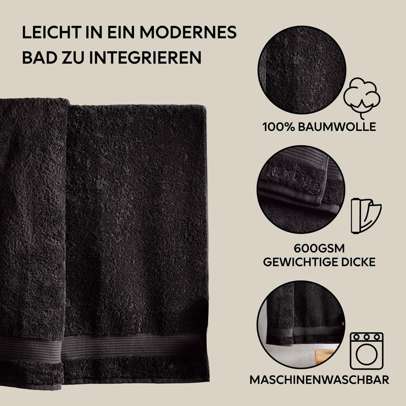 NEXT Home Egyptian Cotton Hand Towels - 100% Cotton Black