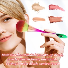 Large Powder Makeup Brush, Blush Make up Brush, Face Brush for Loose or Pressed Setting Powder, Bronzer Brush with Plush Fibers Makeup Brush with PVC Bow Boxes (Greener)