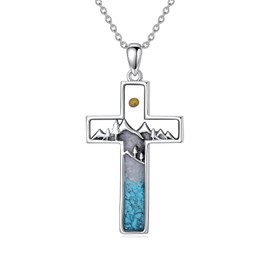 HPQQ Mustard Seed Necklace for Women 925 Sterling Silver Bar Mountain Pendant Necklace Turquoise Faith Jewelry Birthday Mothers Day Gifts for Mom Her