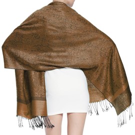 Glory Max Large Two Tones Vintage Paisley Jacquard Pashmina Shawl Wrap Scarf (Camel Brown)