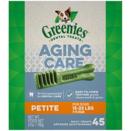 GREENIES Aging Care Petite Natural Dog Dental Care Chews Oral Health Dog Treats, 27 oz. Pack (45 Treats)