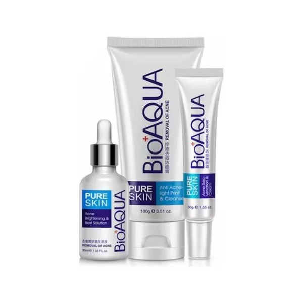 Set De 3 Pure Skin Bioaqua Retira Acne Espinillas Grasa