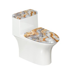 Horeset Quicksand Marble Print Toilet Seat & Tank Lid Cover Set Snug-Fit Elongated Toilet Lid Cover Set Bathroom Toilet Decoration Fits Most Size Toilet Lids