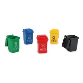 Miniature Dollhouse Trash Can 5PCS Set Garbage Truck's Trash Cans Model Simulation 1:12 Scale Cleaning Supplies Decoration Accessories