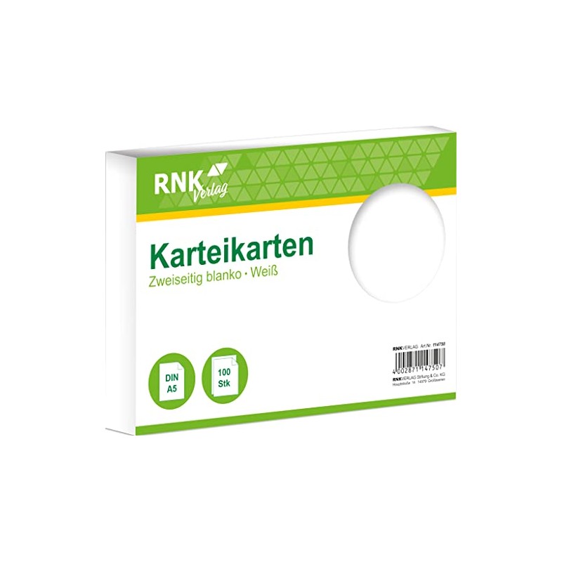 RNK 114750 Index Cards A5 White (Pack of 100)
