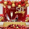 Sensfun 7x5ft Red Gold 50th Birthday Backdrop Glitter High Heels