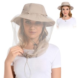 Mosquito Head Net Hat - Bug Cap UPF 50+ Sun Protection with Hidden Netting for Beekeeping Hiking Women Khaki