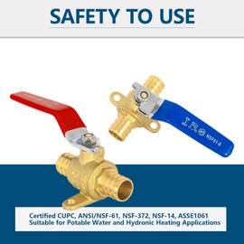 GUOFIS 3/4" PEX Crimp Shut-off Ball Valve with Drop-ear, 2Pack Pex Brass Full Port Shut-off Ball Valve, Red & Blue for Hot & Cold Water
