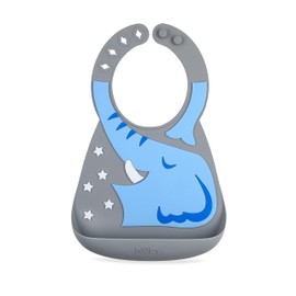 Nuby On The Go Silicone 3D Bib with Scoop to Catch Mess, Roll to Go, 6 M+, Elephant