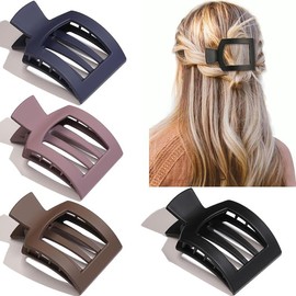 Square Flat Hair Claw Clips, 4Pcs Square Matte Hair Clips Hair Claw Clips,Double Row Teeth Small Hair Claw Nonslip Rectangle Hair Claws,French Concord Flat Hair Clip,Lay Flat Hair Claw Clip for Women